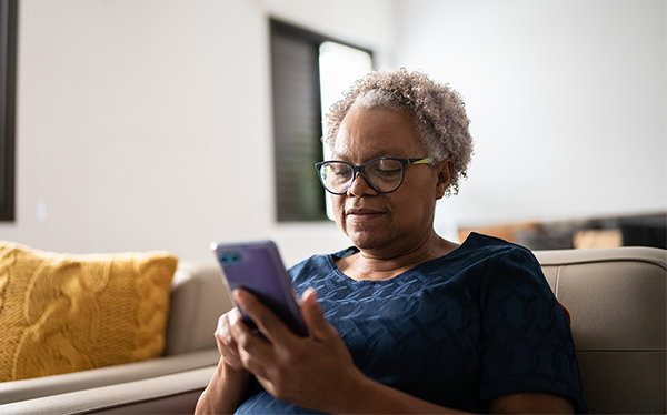 woman researching on the phone